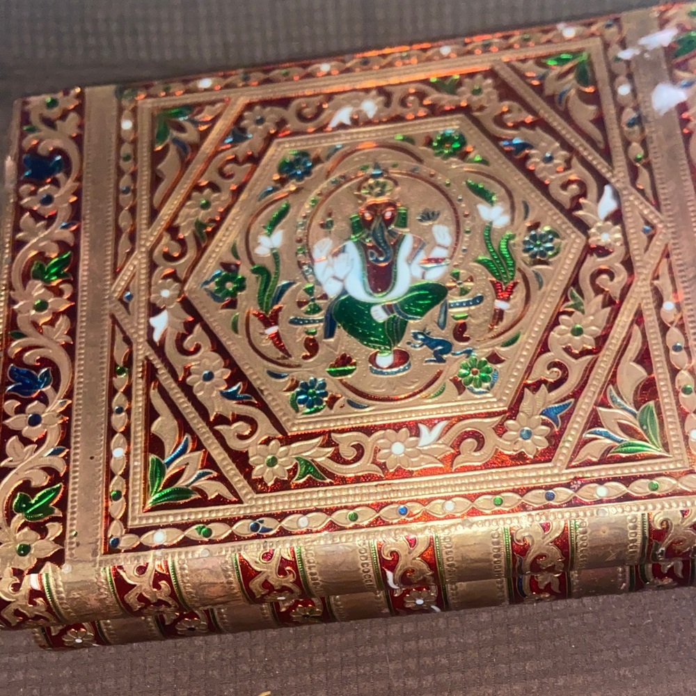 Ornate Gold Ganesha Embossed Trinket Box vintage